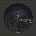 Transparent Sphere Showing Reflected Cityscape With Bridge Person And Sky Light 3d model