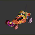 Red Turbo Race Car with Flame Design Number 88 and Large Wheels