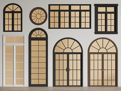 Modern Casement Windows Design With Various Shapes Black Frames And Grid Glass 3d model