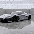 Sleek Silver And Black Sports Car In Modern Interior With Shiny Floor And Grid Ceiling