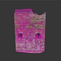 Ruined Red Brick Wall With Two Small Windows And Weathered Surface 3d model