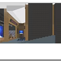Spacious Auditorium Interior Featuring Blue Seats Wooden Walls Ceiling Lights And Flooring