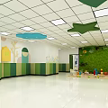 Vibrant Indoor Space With Colorful Moon Star Decor Ocean Theme Mural And Blue Chairs