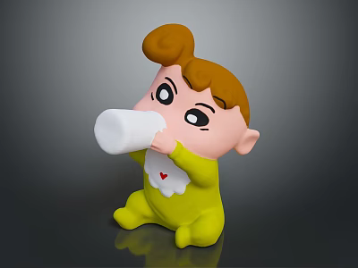 Adorable Cartoon Character Household Decoration In Yellow Outfit With Red Heart Pattern And White Cup 3d model