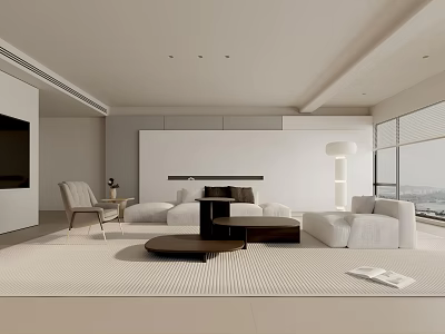 Modern Living Room Interior Design With White Sofa Coffee Table And Floor to Ceiling Windows 3d model