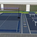 Outdoor Sports Court With Blue Surface White Lines Green Lawn And Fence