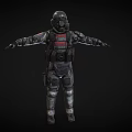 Armored Character in Camouflage Combat Gear Red Black Vest Helmet with Arms Outstretched