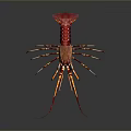 Red Aquatic Lobster With Long Antennae And Legs On Gray Gradient Background