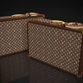 Two Classic Monogram Patterned Suitcases With Brown Leather Trim And Gold Handles 3d model