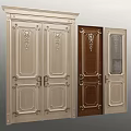 Beige And Brown Double Doors With Decorative Carvings And Glass Inserts