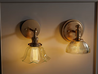 Vintage Brass Wall Sconces With Glass Shades And Warm Light 3d model