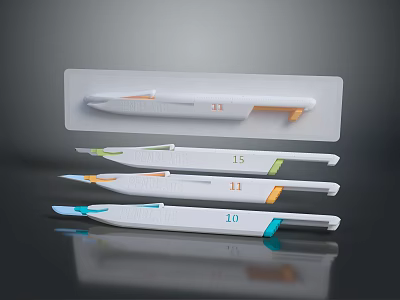 Medical Instruments Disposable Surgical Scalpels With Color Coded Handles And Sterile Packaging 3d model