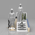 Modern Retail Display With Mannequins Clothing Shoes Skateboards And Hanging Apparel