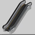 Modern Escalator Design With Silver Frame Black Steps And Yellow Warning Stripes 3d model