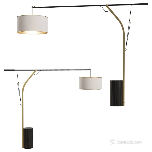 Modern Wall Lamp With Curved Metal Arm And White Fabric Shade For Contemporary Interior Lighting 3d model 