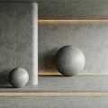Grey Textured Background Wall with Large and Small Spheres Concrete Pillar and Warm Lighting