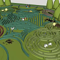 Ornamental Garden Maze Design With Winding Paths Green Grass And Surrounding Trees