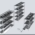 Three Stainless Steel Shelves Displaying Organized Kitchenware And Cooking Tools