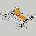 Person In Orange Suit Riding Multi Rotor Flying Vehicle With Propellers