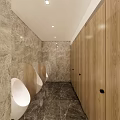 Modern Public Toilet Interior With Wooden Cabinets Marble Walls And Washbasins