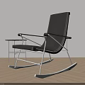 Modern Black Leather Leisure Rocking Chair With Metal Frame And Side Table On Wooden Floor