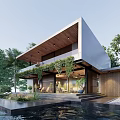 Luxury Detached Villa with Modern Design Swimming Pool and Lush Palm Trees