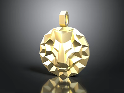 Modern Gold Lion Head Pendant With Geometric Design For Daily Decoration 3d model