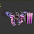 Purple Pink Glowing Dragon Creature With Mechanical Wings And Pink Block Structure 3d model
