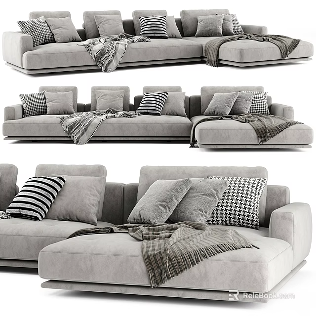 Cozy Double Sofa With Patterned Pillows And Blanket In Multiple Views 3d model