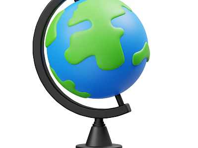 Blue Green Globe Decorative Ornament Set With Black Stand And Classic Design 3d model