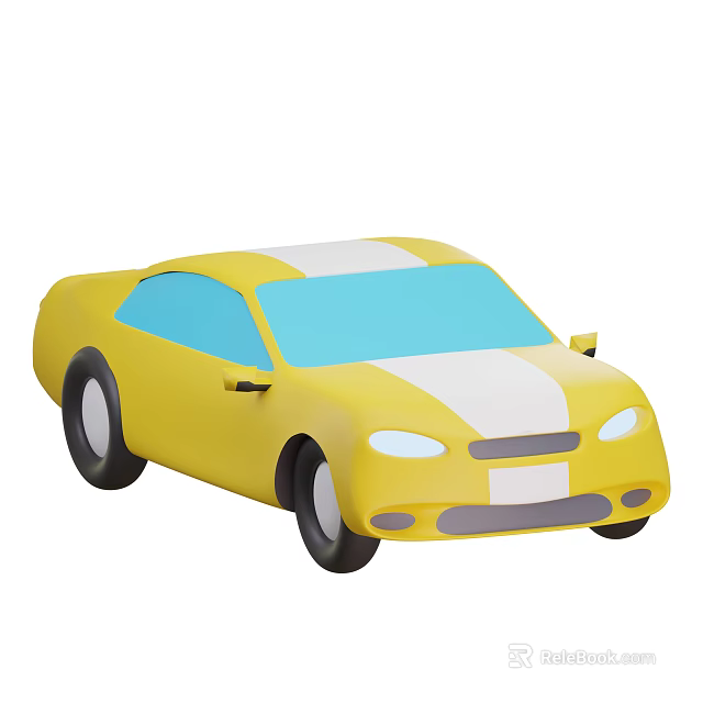 Yellow Sports Car With White Stripes Streamlined Design And Blue Windows Shiny Exterior Modern Headlights 3d model 