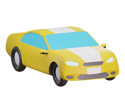 Yellow Sports Car With White Stripes Streamlined Design And Blue Windows Shiny Exterior Modern Headlights 3d model