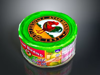 AYAM BRAND Premium Light Olive Oil Food Can With Rooster Logo Packaging Design 3d model