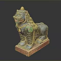 Traditional Colorful Lion Sculpture With Golden Top Green Accents And Red Base