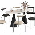 Modern Dining Table Set With Oval White Tabletop Black And Beige Chairs Vase And Tableware 3d model