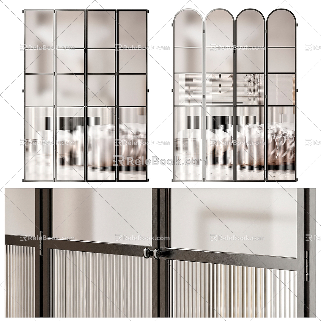 French style kitchen door Changhong glass door grille sliding door 3d model