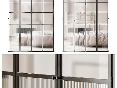 Modern Interior Sliding Glass Doors With Black Metal Frame And Frosted Glass Panels 3d model