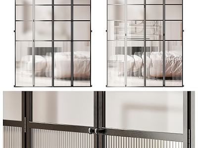 French style kitchen door Changhong glass door grille sliding door 3d model