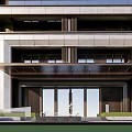 Commercial Street Modern Architecture With Glass Entrance Doors And Green Plant Decorations