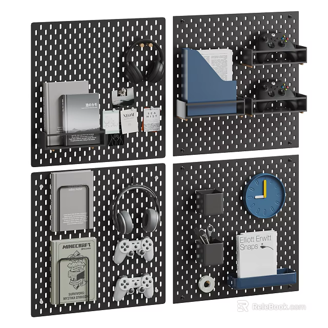 Practical Wall Decor Pegboard With Headphones Game Controllers Clock And Storage Accessories For Home Organization 3d model