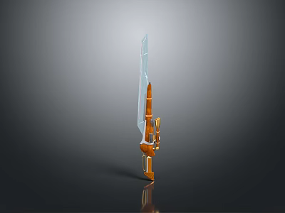 Transparent Blade Brown Hilt Sword 3D Model With Gray Gradient Background And Reflection 3d model