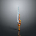 Transparent Blade Brown Hilt Sword 3D Model With Gray Gradient Background And Reflection