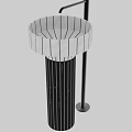 Modern Bathroom White Striped Washbasins With Black Column Bases And Faucets