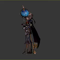Man In Purple Outfit With Red Cape Holding Blue Orb And Star Staff