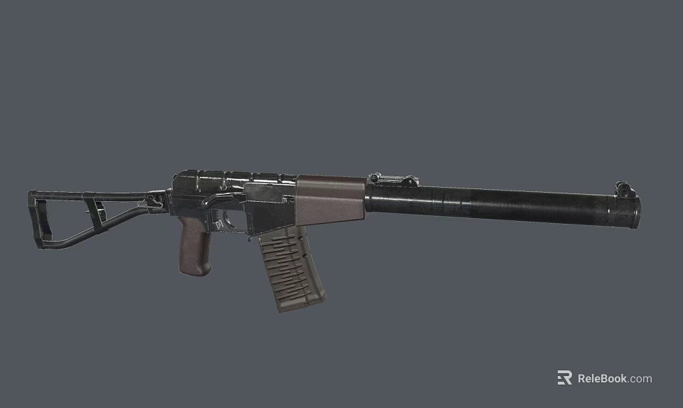Tactical Assault Rifle With Black Barrel Brown Wooden Stock Metal Magazine And Detailed Design 3d model 