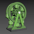 Green Ferris Wheel Art Installation With Circular Structure And Decorative Cabins 3d model