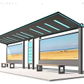 Modern Bus Shelter With Canopy Large Screens Benches And Blue Accents