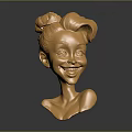 Golden Sculpted Bust With Intricate Hairstyle And Smiling Face On Dark Background