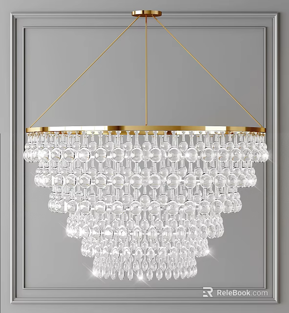 Elegant Crystal Chandelier With Golden Frame And Layered Crystal Beads Design 3d model 
