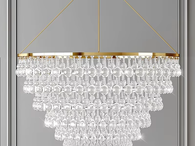 Elegant Crystal Chandelier With Golden Frame And Layered Crystal Beads Design 3d model